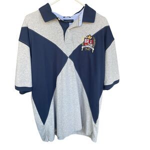 Tommy Hilfiger Mens Polo Shirt XXL 2X Gray Blue Embroidered Logo Crest Y2K